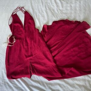 Fame and Partners Red Backless Maxi Gown Dress